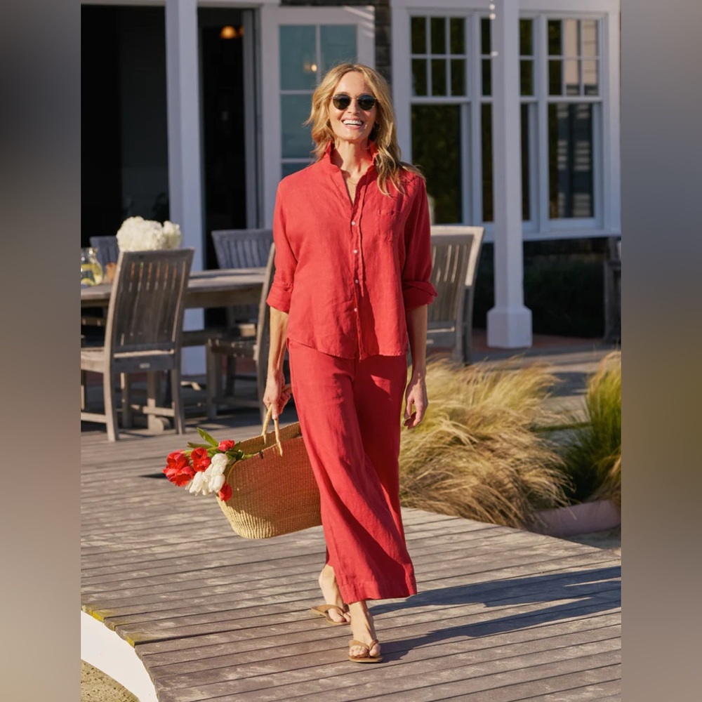 Frank & Eileen Tuscany Getaway Set Sz XS Summer Red Washed Italian Linen NEW